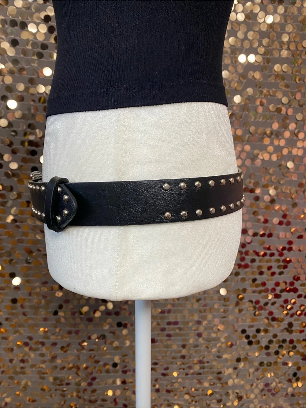 Black studded belt with silver butterfly buckle #485
